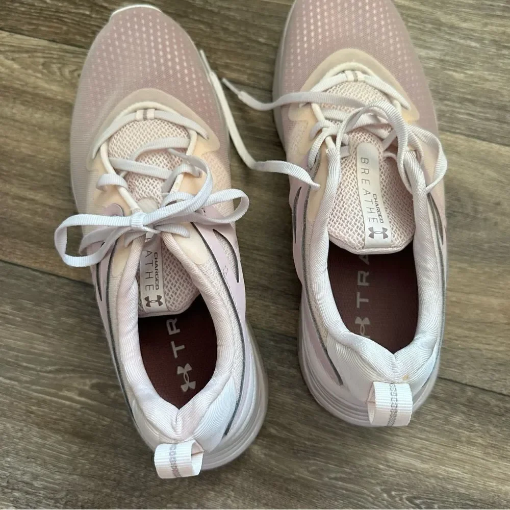 UNDER Armour Charged Breathe 2 Pink Textile Womens Lace Up Trainers sz 10